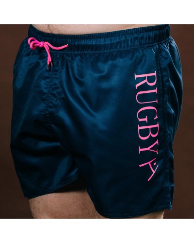 Short de bain Rugby en Marine et Fuchsia