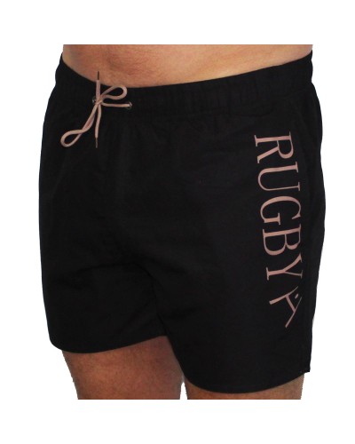 Short de bain Rugby en Noir et Beige