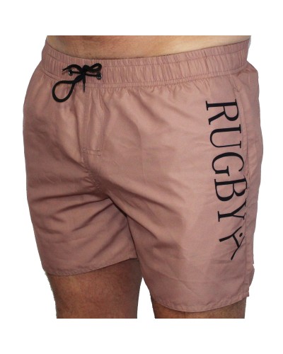 Short de bain Rugby en Beige et Noir