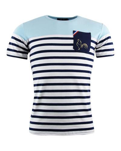 T-shirt rugby Marinière - Ciel