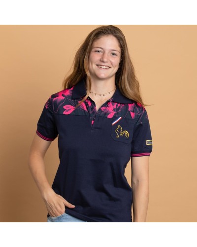 Polo rugby Fleur de Lys fuchsia - Femme