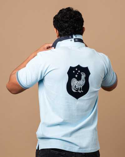 Polo rugby Coq en Dos ciel & marine