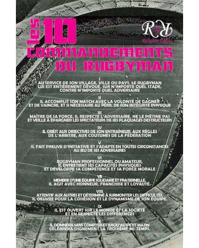 Plaque émaillée "Les 10 Commandements du Rugby"