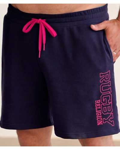 Bermuda rugby molletonné Marine & Fuchsia