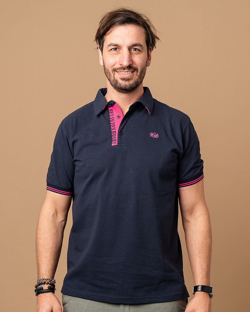 Coq rugby polo in navy & pink