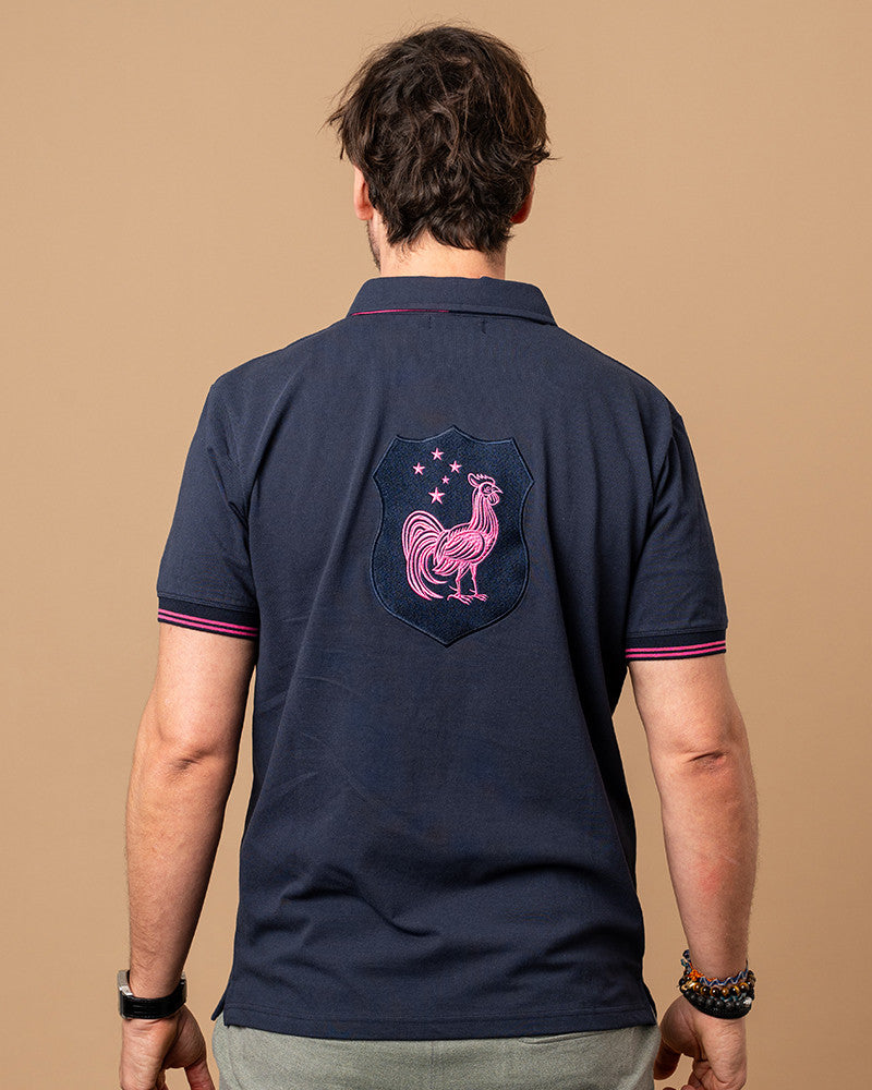 Coq rugby polo in navy & pink