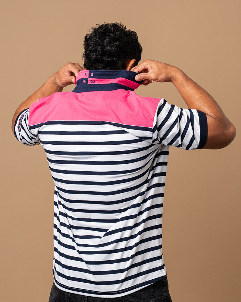 Fuchsia Striped Rugby Polo
