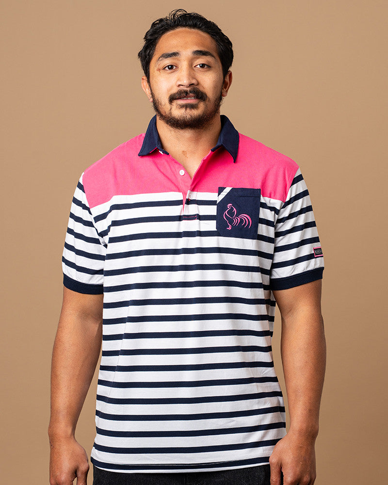 Polo de rugby Marinière fuchsia