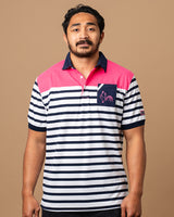 Polo de rugby Marinière fuchsia