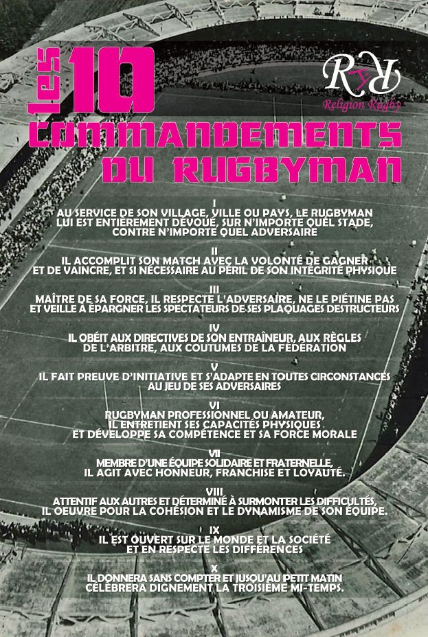 Plaque émaillée "Les 10 Commandements du Rugby"