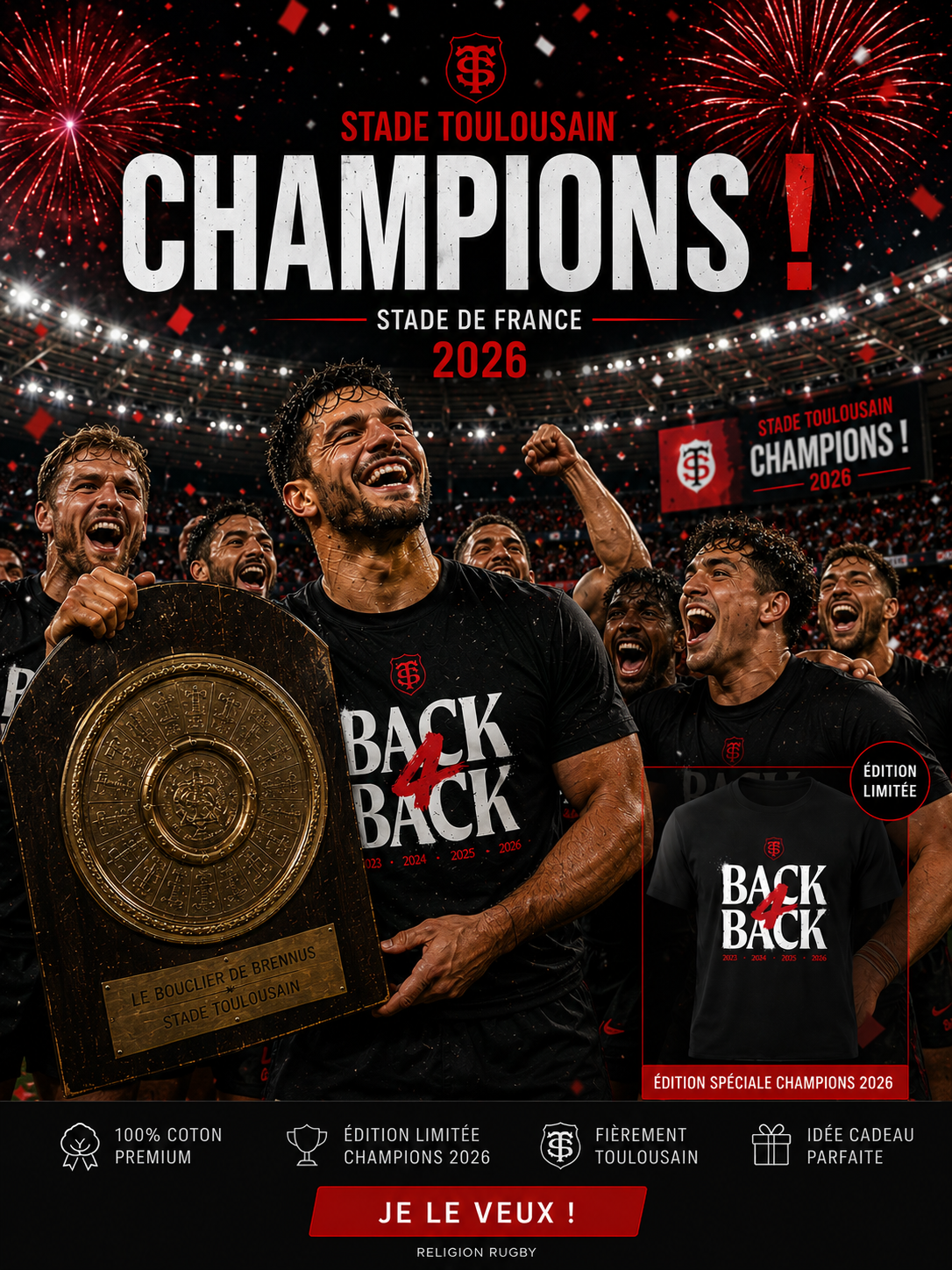 T-shirt "Back 4 Back" – Champions de France 2026