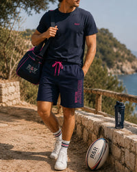Navy & Fuchsia Fleece Rugby Shorts