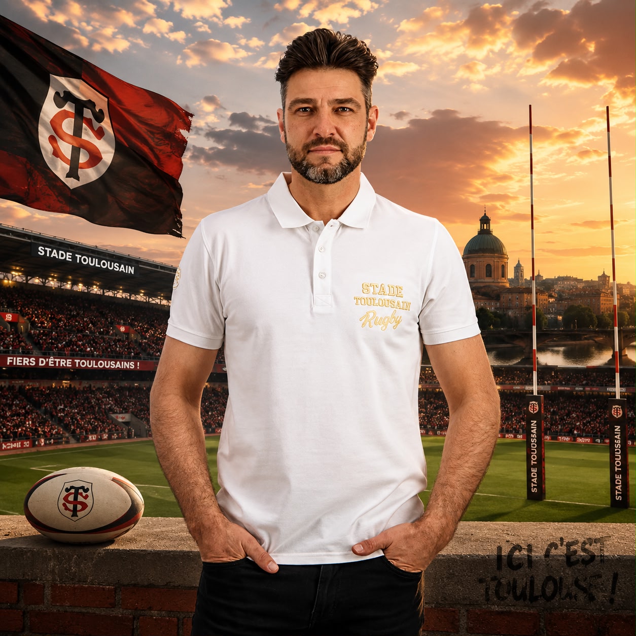 Men's White Times Polo Shirt - Stade Toulousain