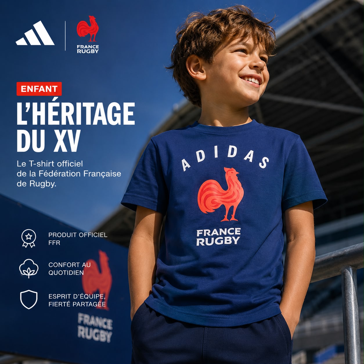 T-shirt Rugby Graphic France 2025/2026 - adidas - Enfant