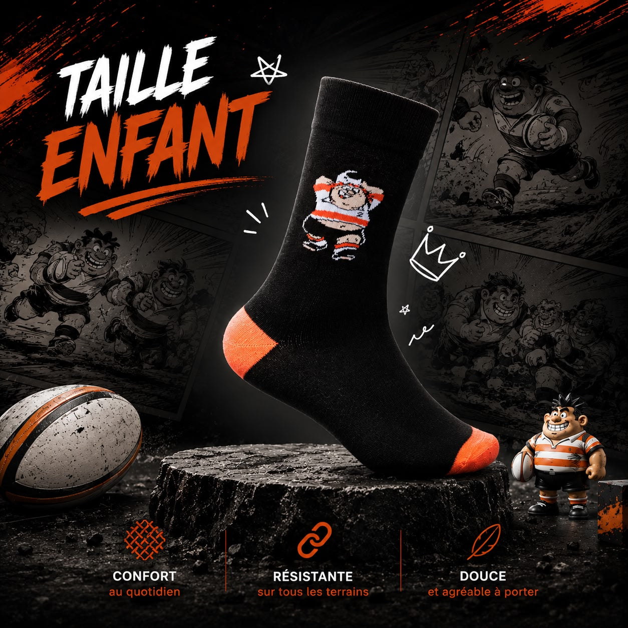 Chaussettes Enfant Les Rugbymen - Loupiote
