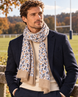 Chèche Rugby à motifs floraux bleu et blanc