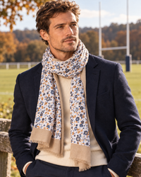 Chèche Rugby à motifs floraux bleu et blanc