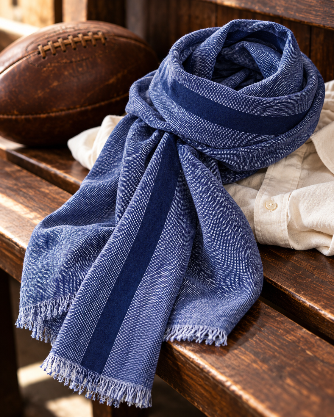 Chèche Rugby bleu à fines rayures