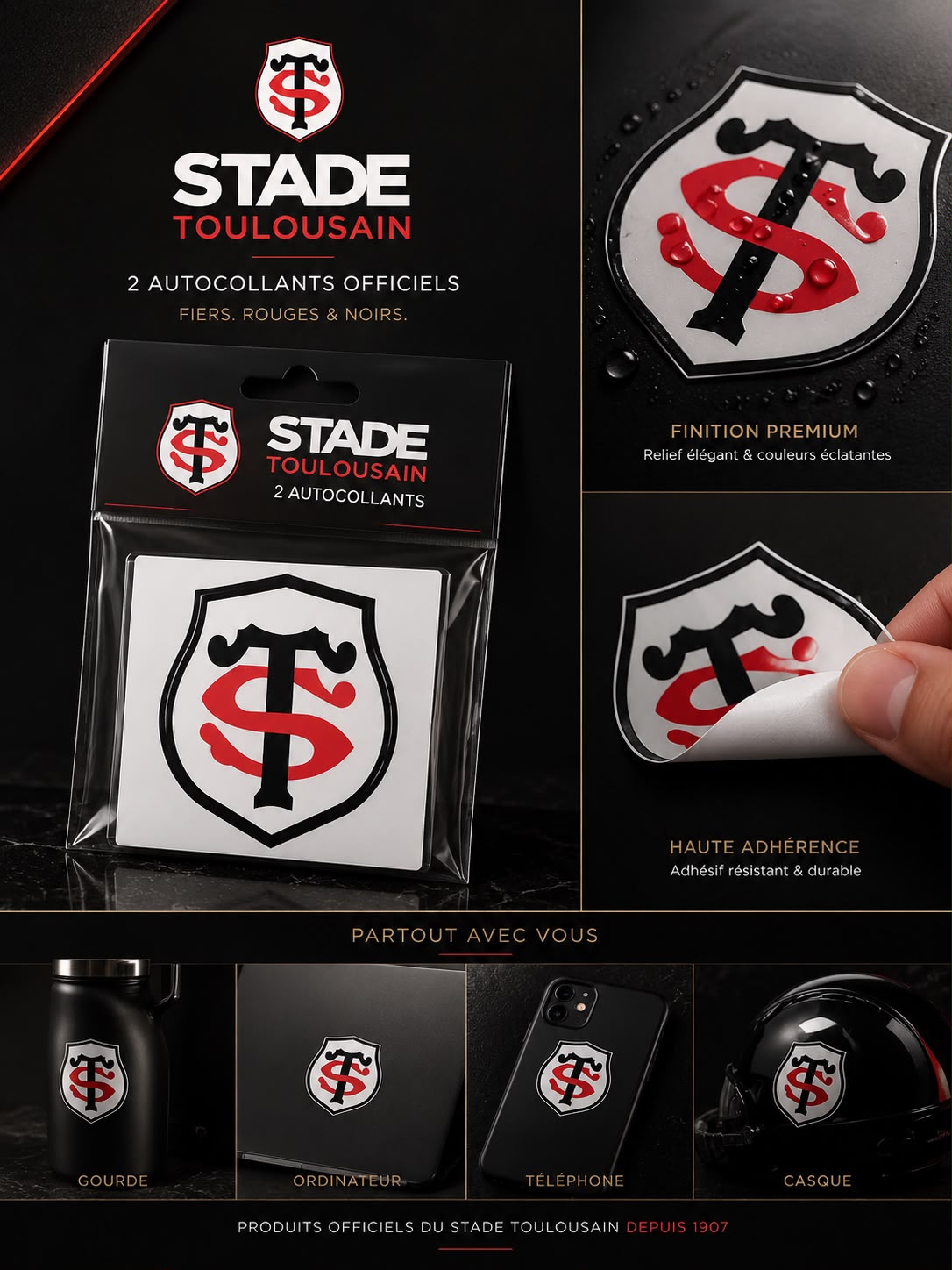 Logo Stickers - Set of 2 - 10 cm - Stade Toulousain