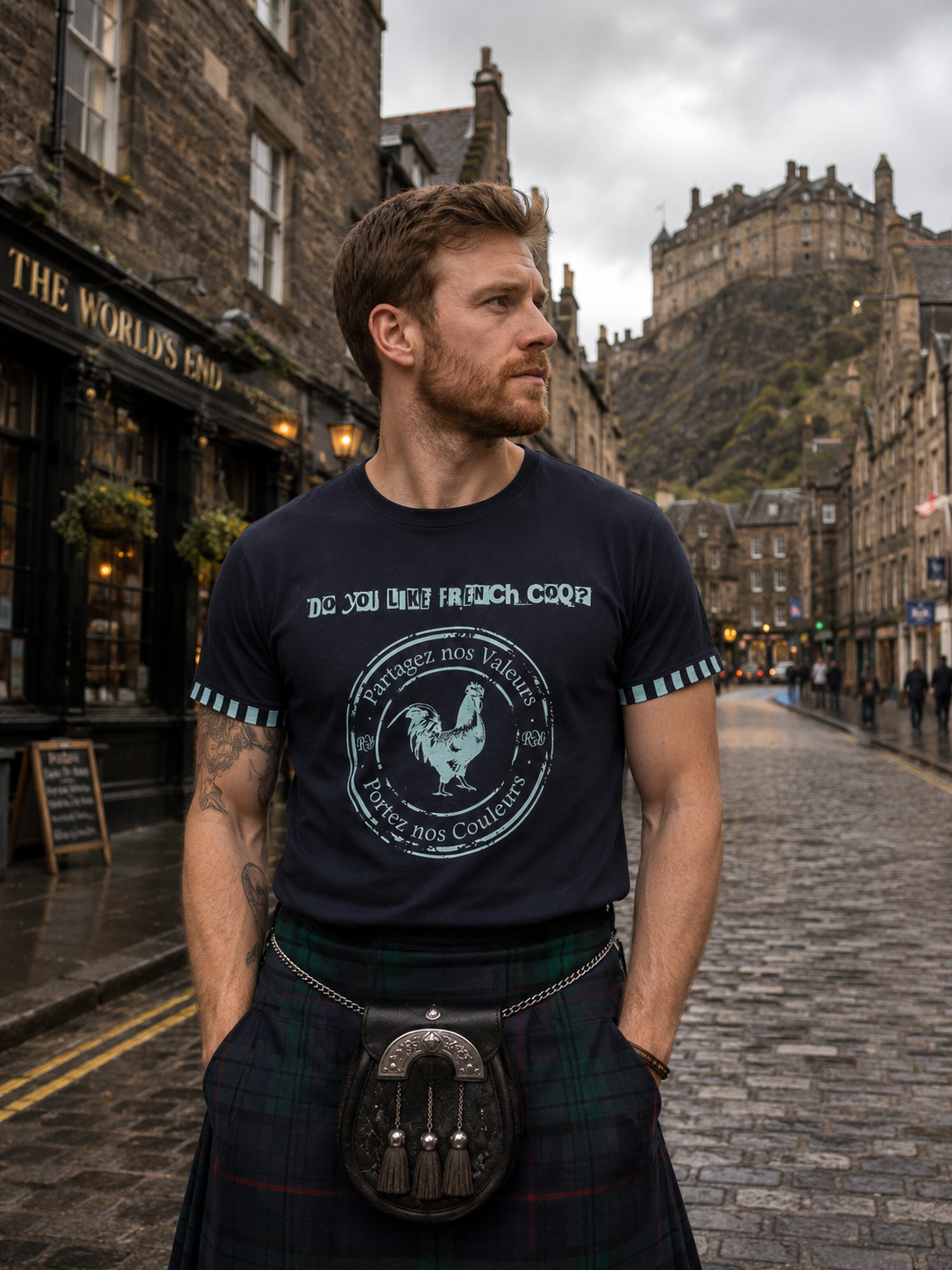 T-shirt rugby Coq en Vert d'eau